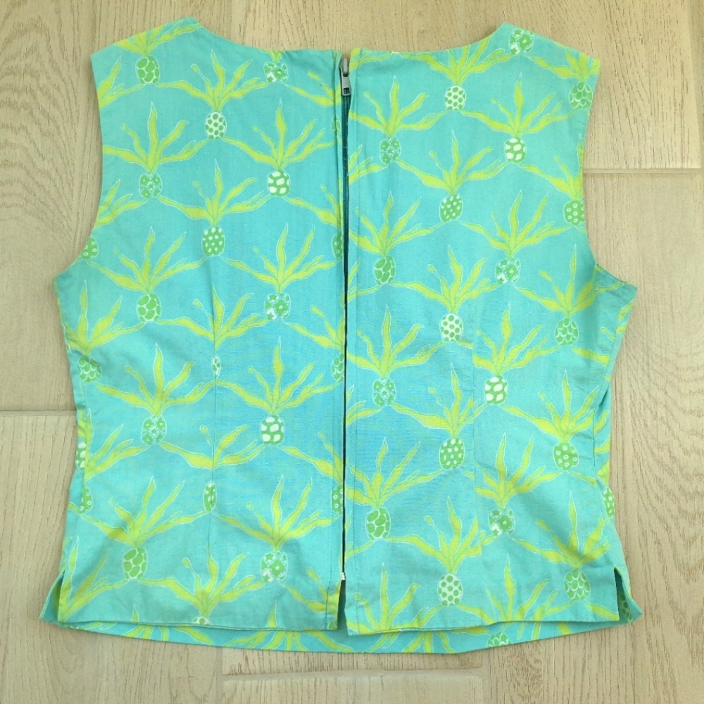 Lilly Pulitzer For Bergdorf Goodman Aqua Pineapple Print Sleeveless Top- Large - Picture 7 of 7